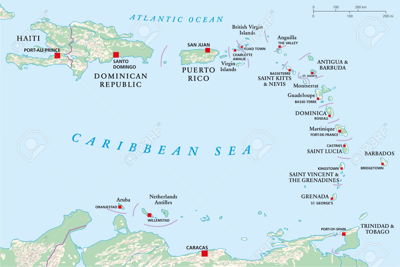 La Carte Politique De Petites Antilles, Haïti Et La République ...