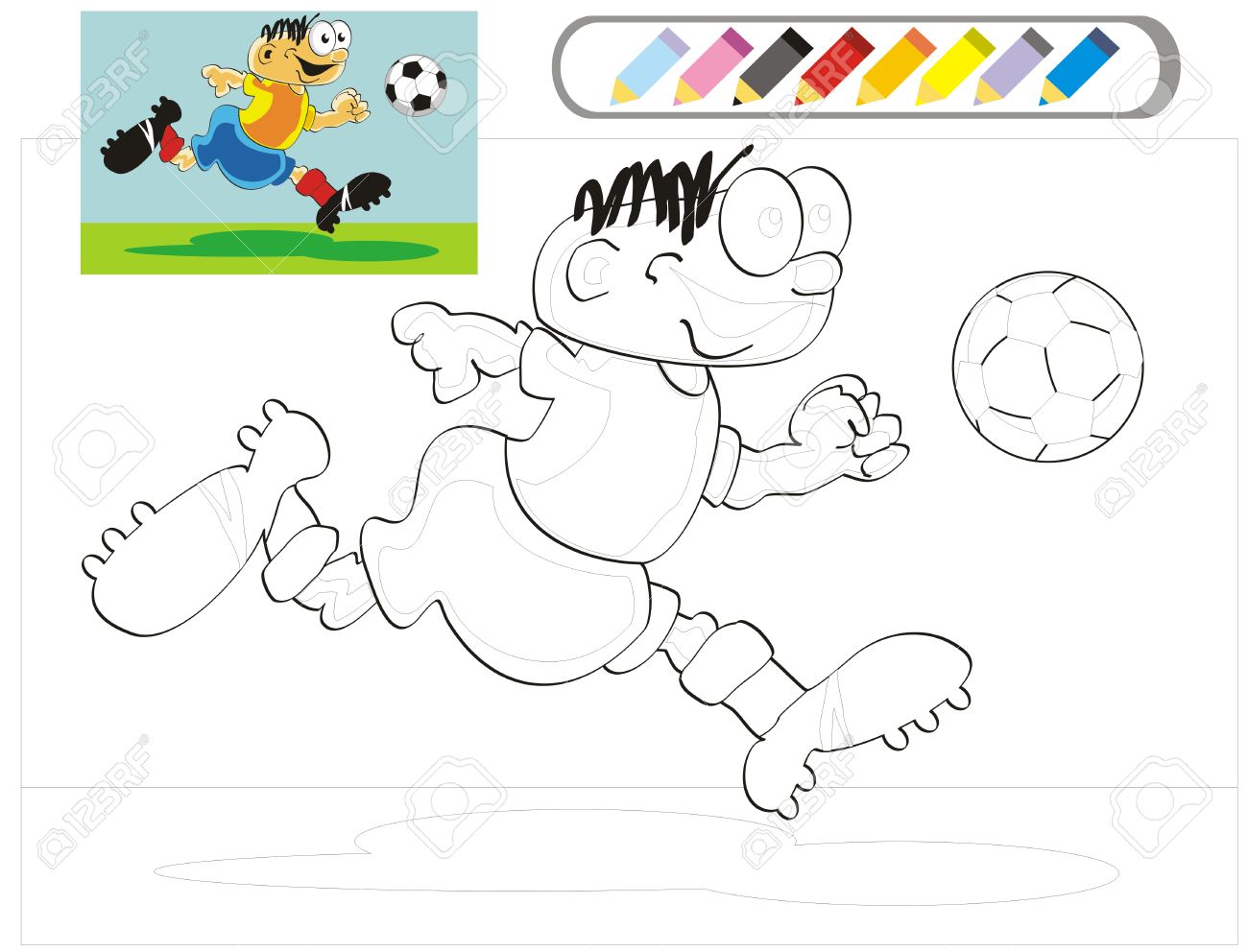 The Soccer Player Coloring Page With Example In Color Painting White Sketch