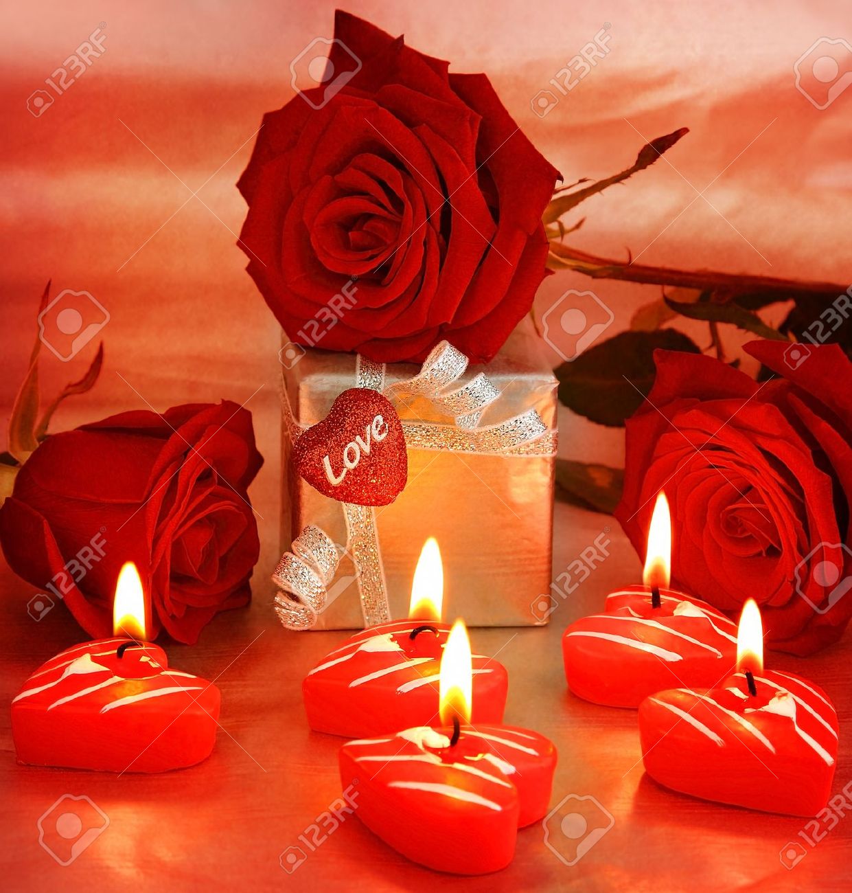 Red Roses With Candles Red Roses With Candles