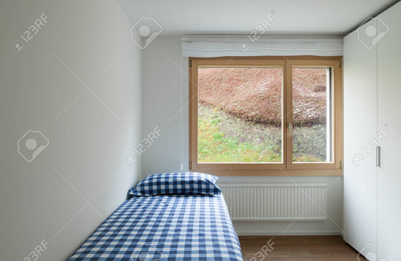 architecture, modern apartment, empty bedroom a single bed and architecture, modern apartment, empty bedroom a single bed and