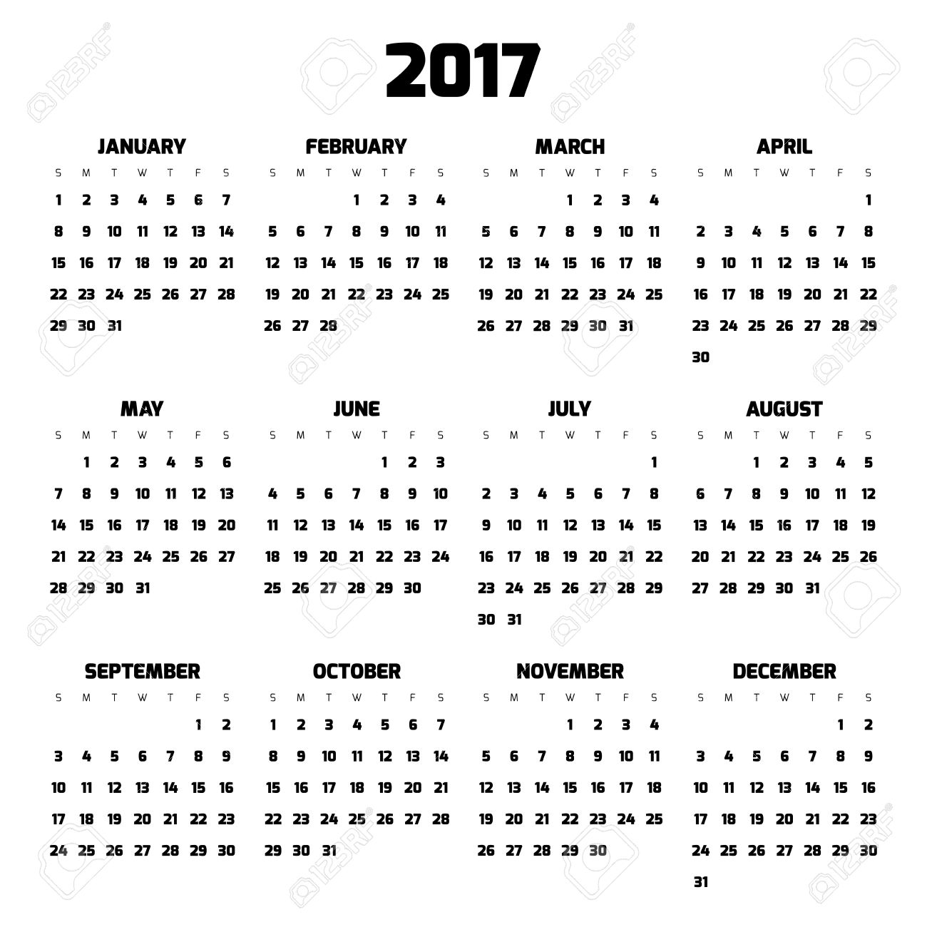 Calendar for year 2017 Calendar for year 2017