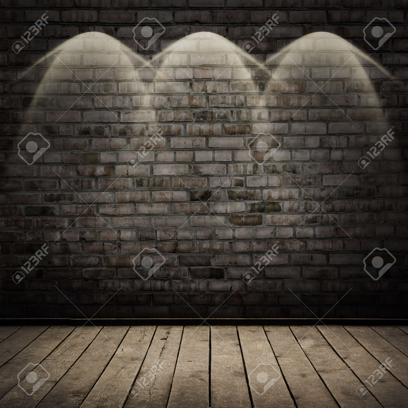 Dunklen raum mit holzboden und backstein wand hintergrund ... Raum graue wand