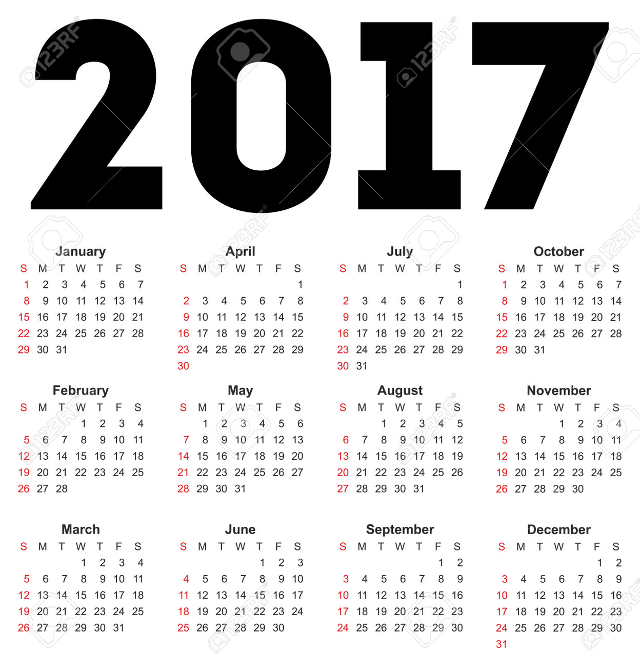 Kalender für 2017 auf weißem Kalender für 2017 auf weißem