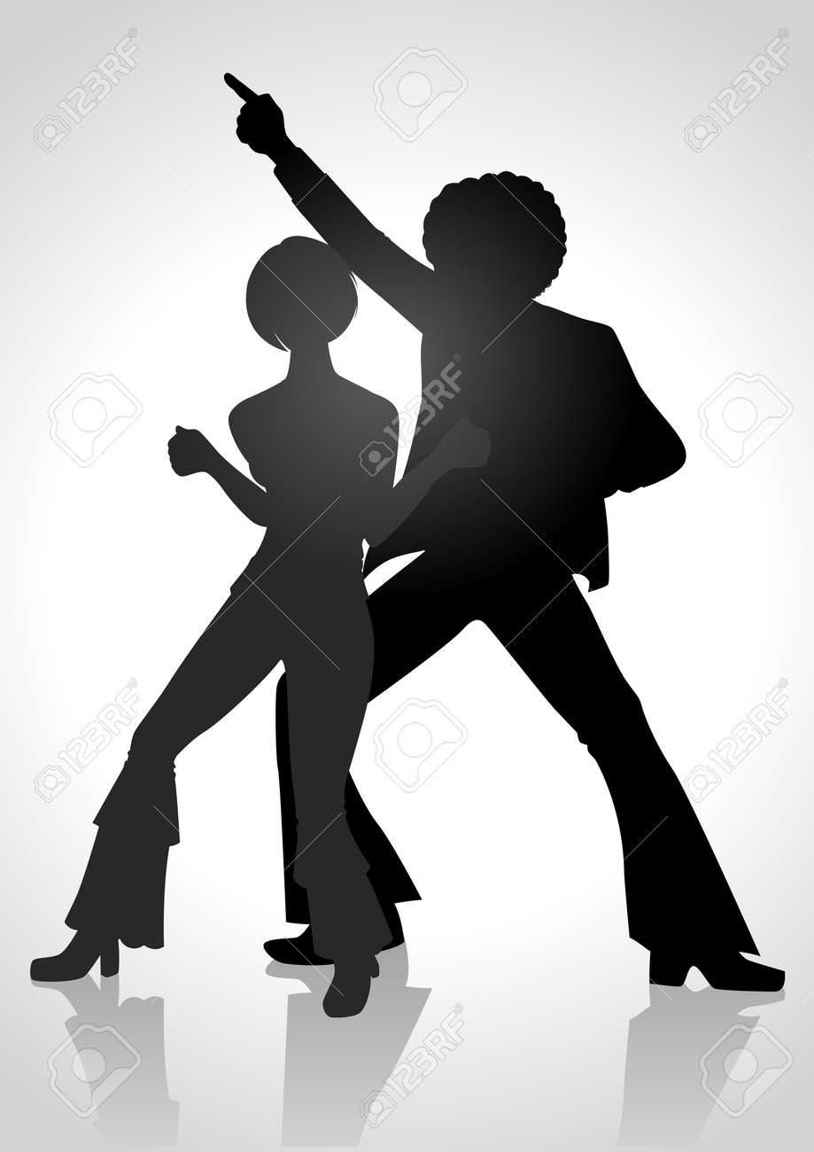 Silhouet illustratie van een paar dansen in de jaren '70 mode ... Mode illustraties