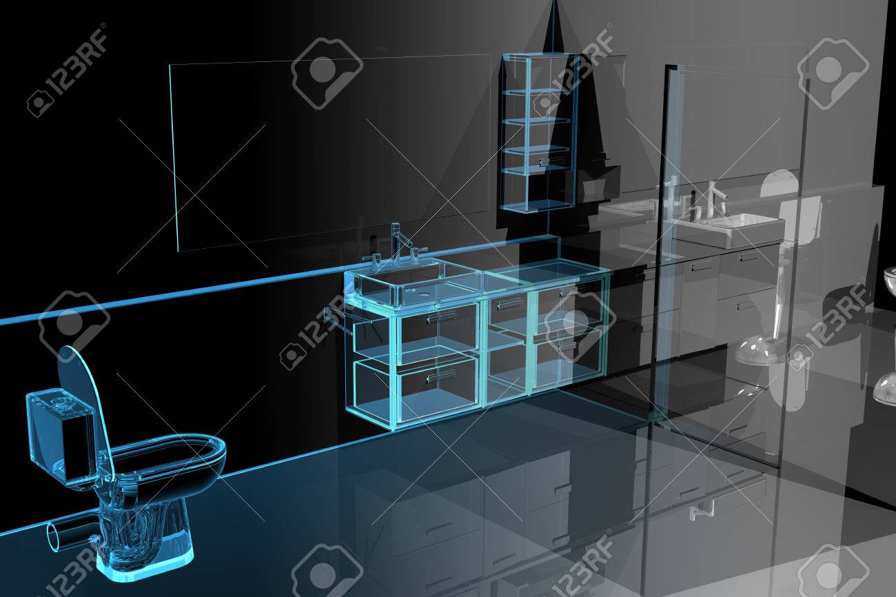 Moderna badrum (3d röntgenstråle blå transparent) royalty fria ...