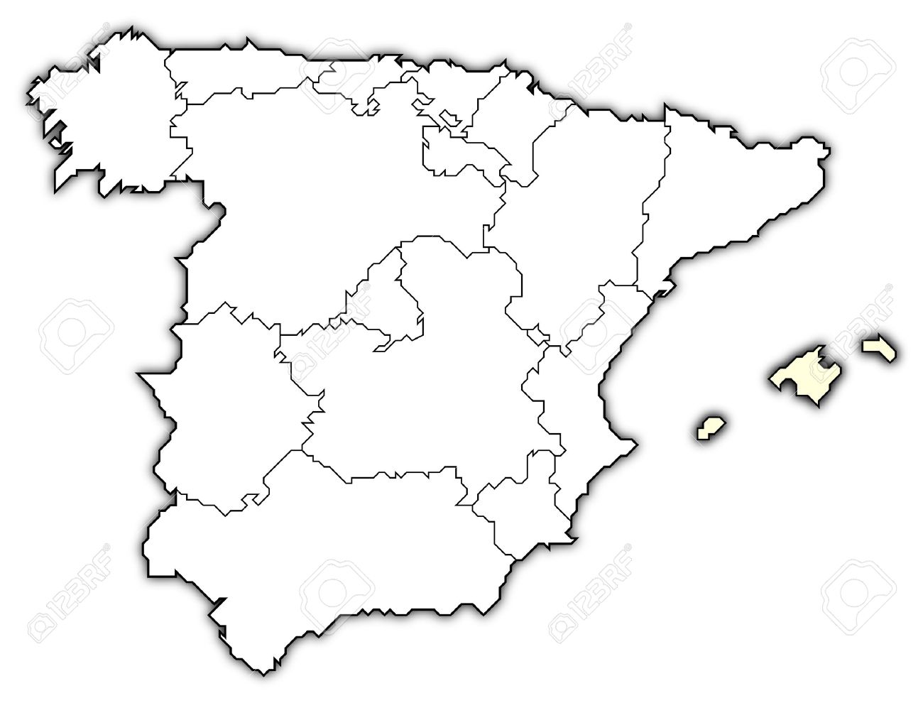 Political Map Of Spain With The Several Regions Where The Balearic ... Political map of Spain with ...