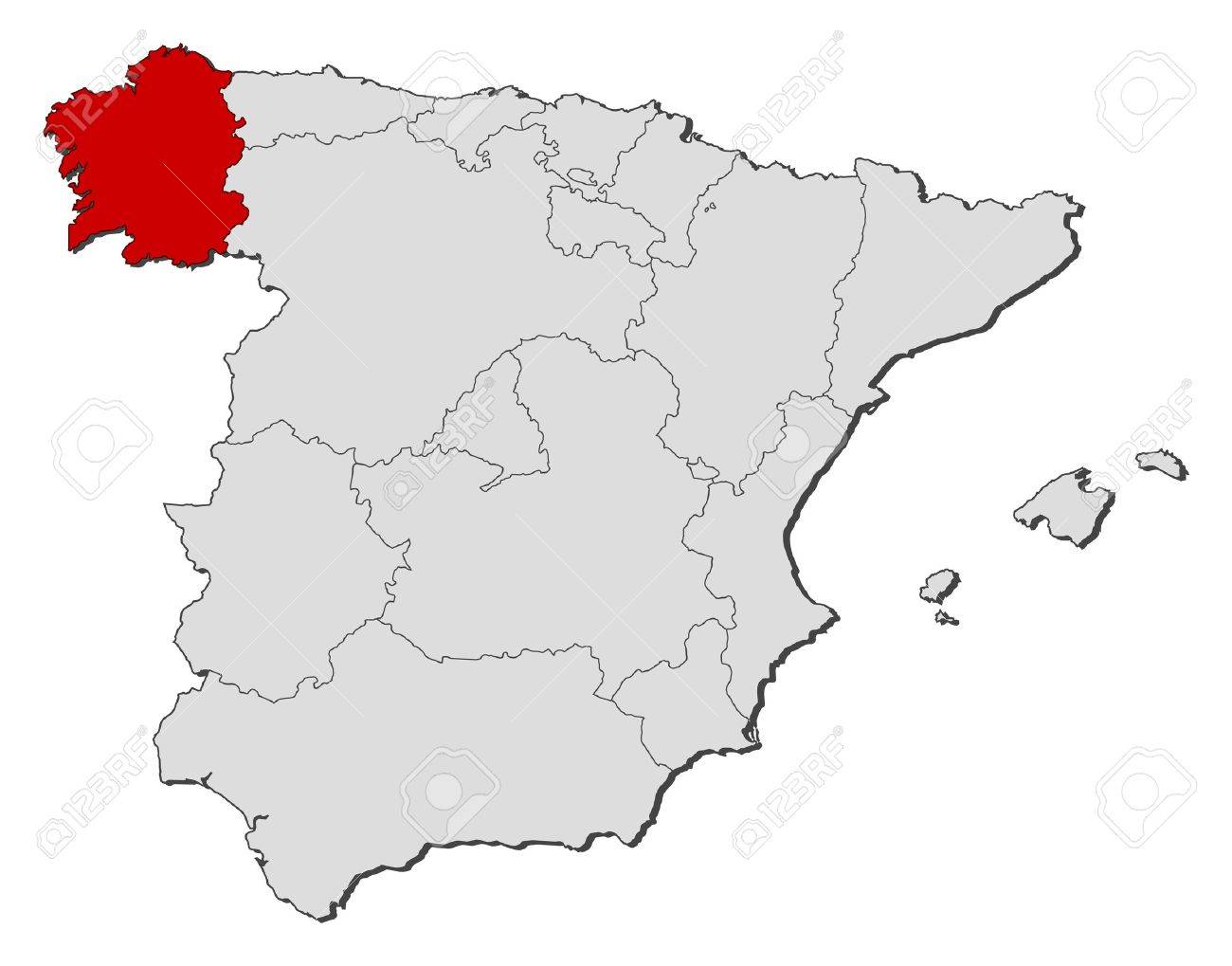 Political Map Of Spain With The Several Regions Where Galicia ... Political map of Spain with ...