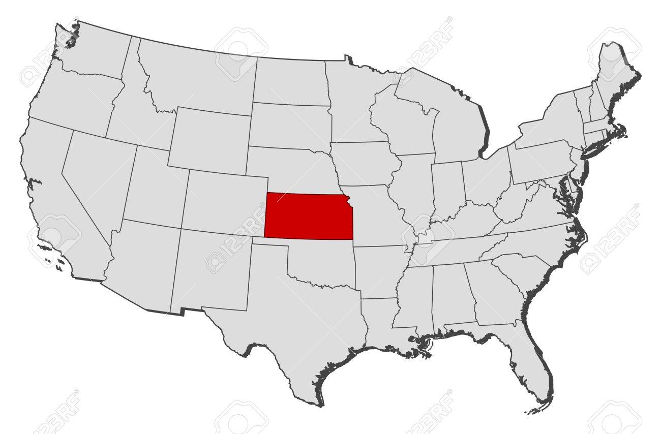Map United States With Kansas Political Map Of United States With The Several States Where