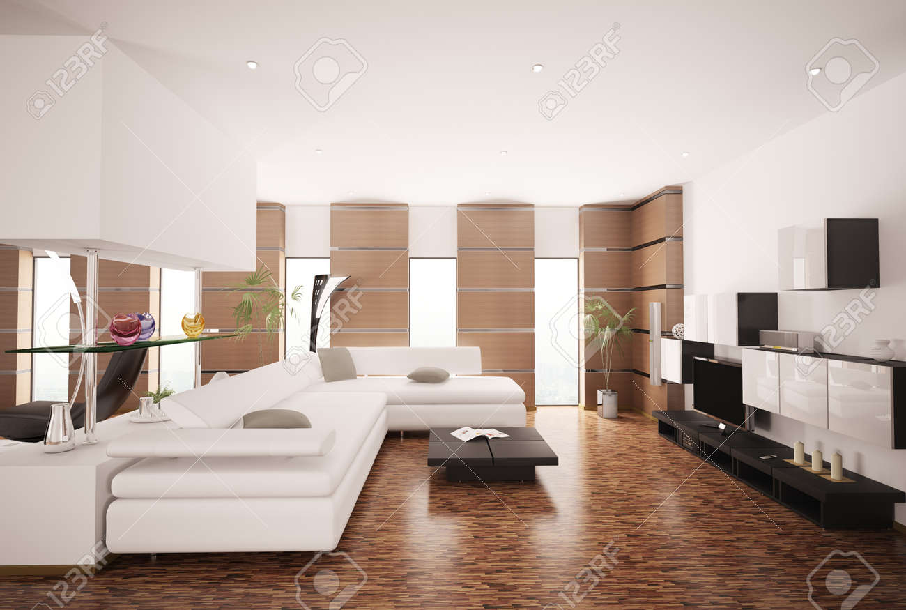 Living Room White Modern Living Room Furniture modern living room with white sofa and lcd interior 3d render stock photo 8334500