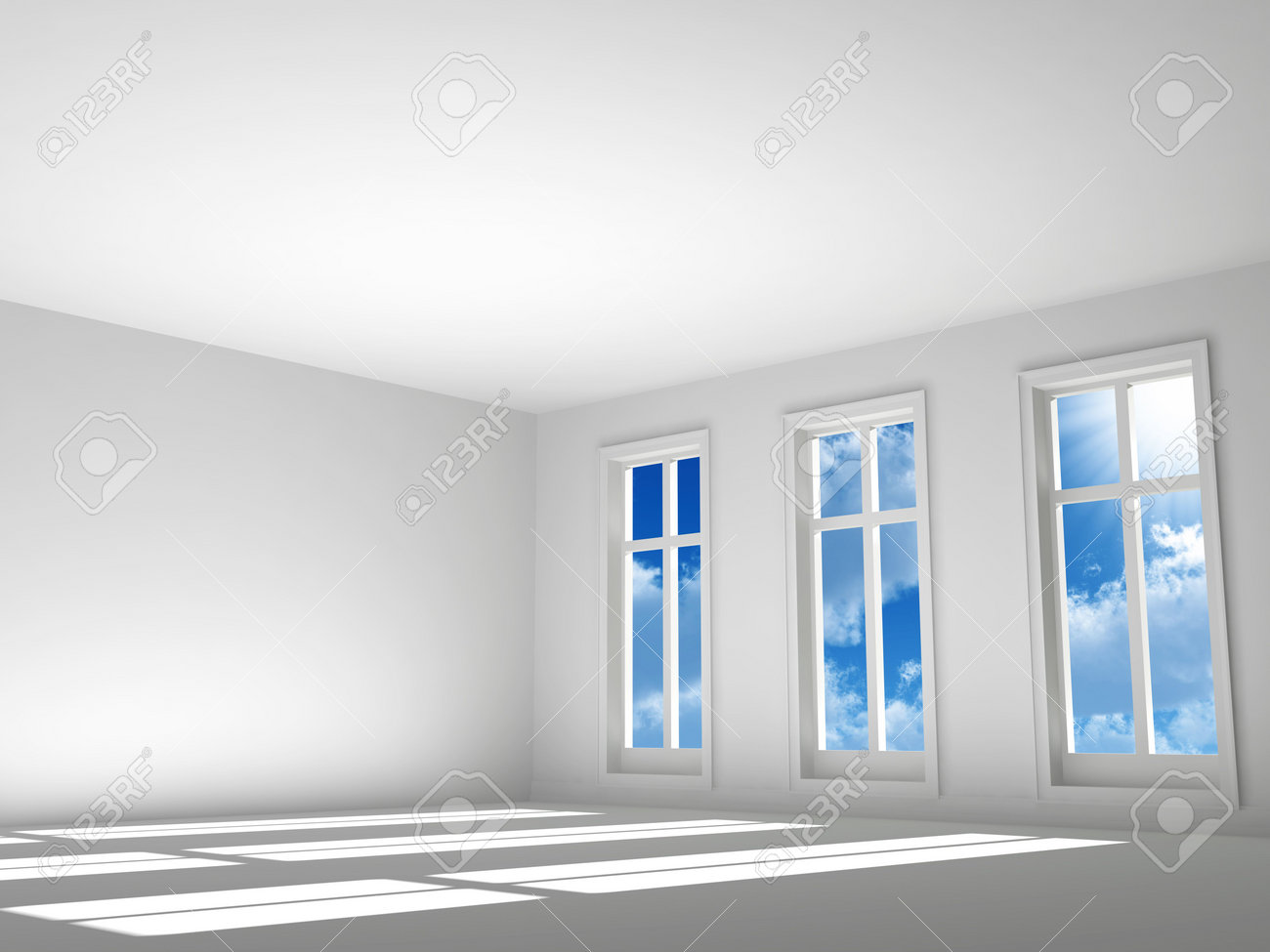 Lege kamer in lichte kleuren, met een licht en lucht uit een raam ...