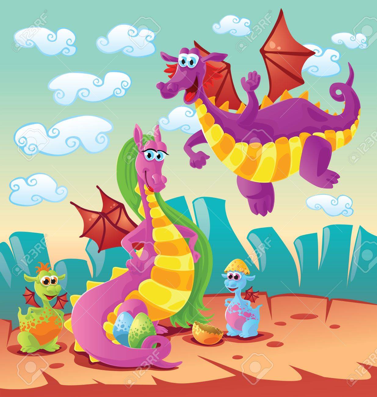 EXCLUSIVE - Actual Dragon Family Pictures 12462621-dragon-family-scene-Stock-Vector-dragon-cartoon-kids