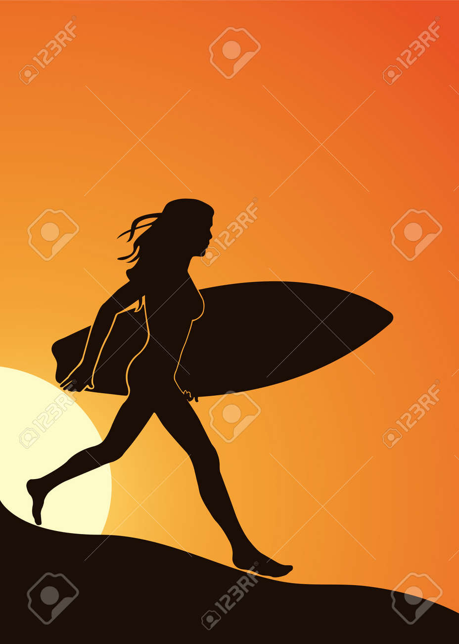 Surfer Silhouette Girl Clip Art