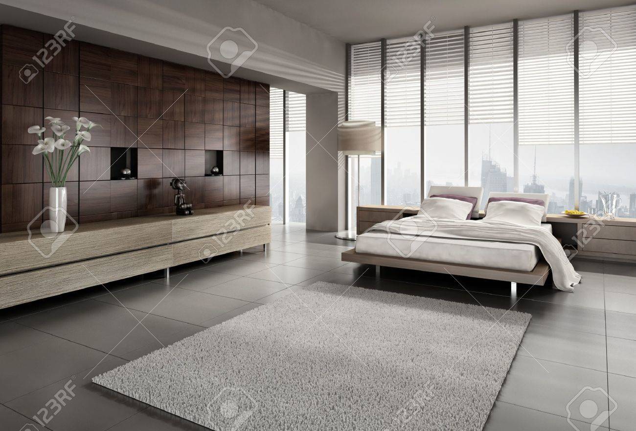 Een 3d weergave van modern design slaapkamer royalty vrije foto ...