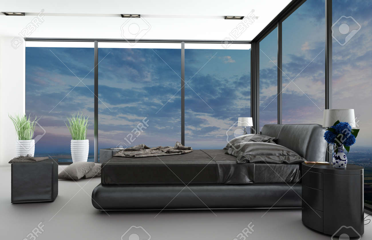 Moderne slaapkamer interieur met mooi uitzicht royalty vrije foto ... Mooie slaapkamers