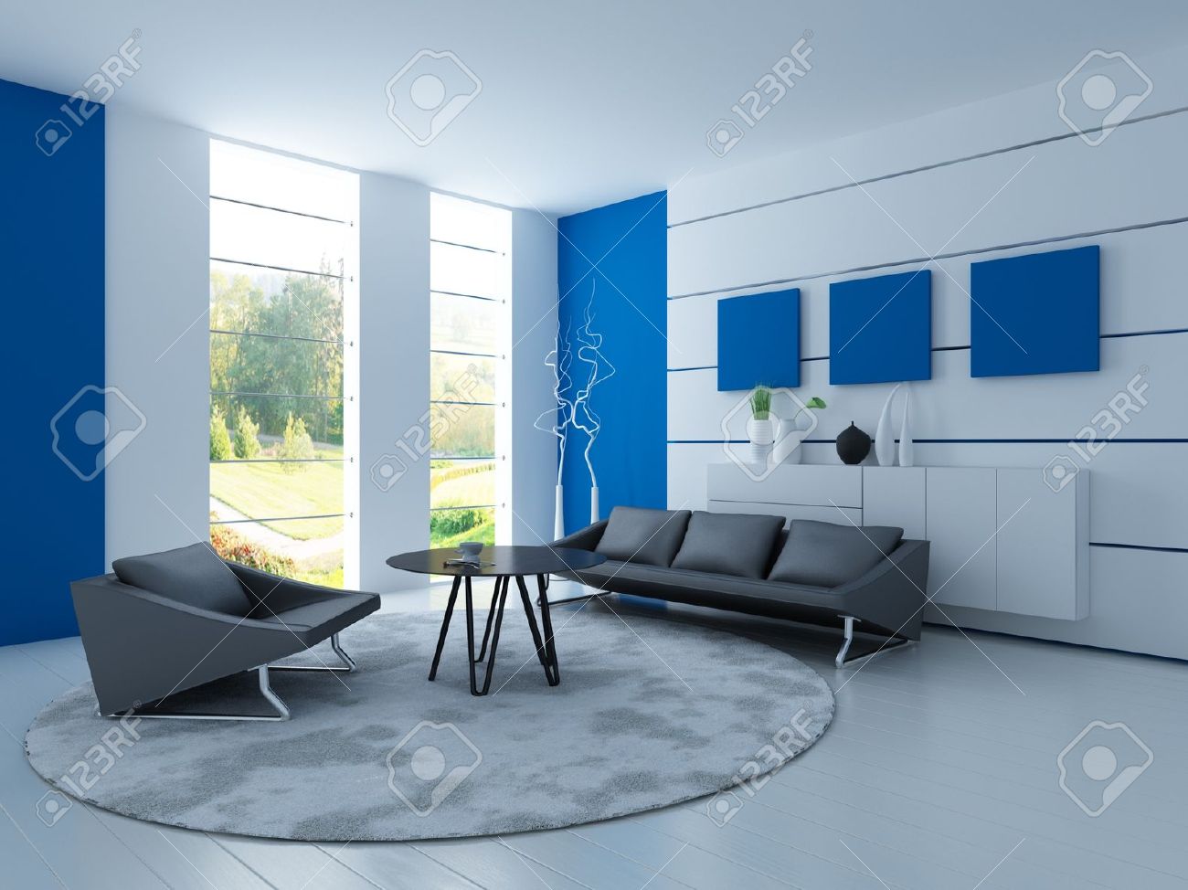 Living Room Light Blue Living Room light blue living room with black sofa stock photo picture and sofa