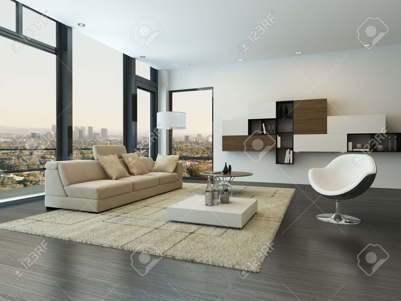 Moderne woonkamer interieur met design meubels royalty vrije foto ...