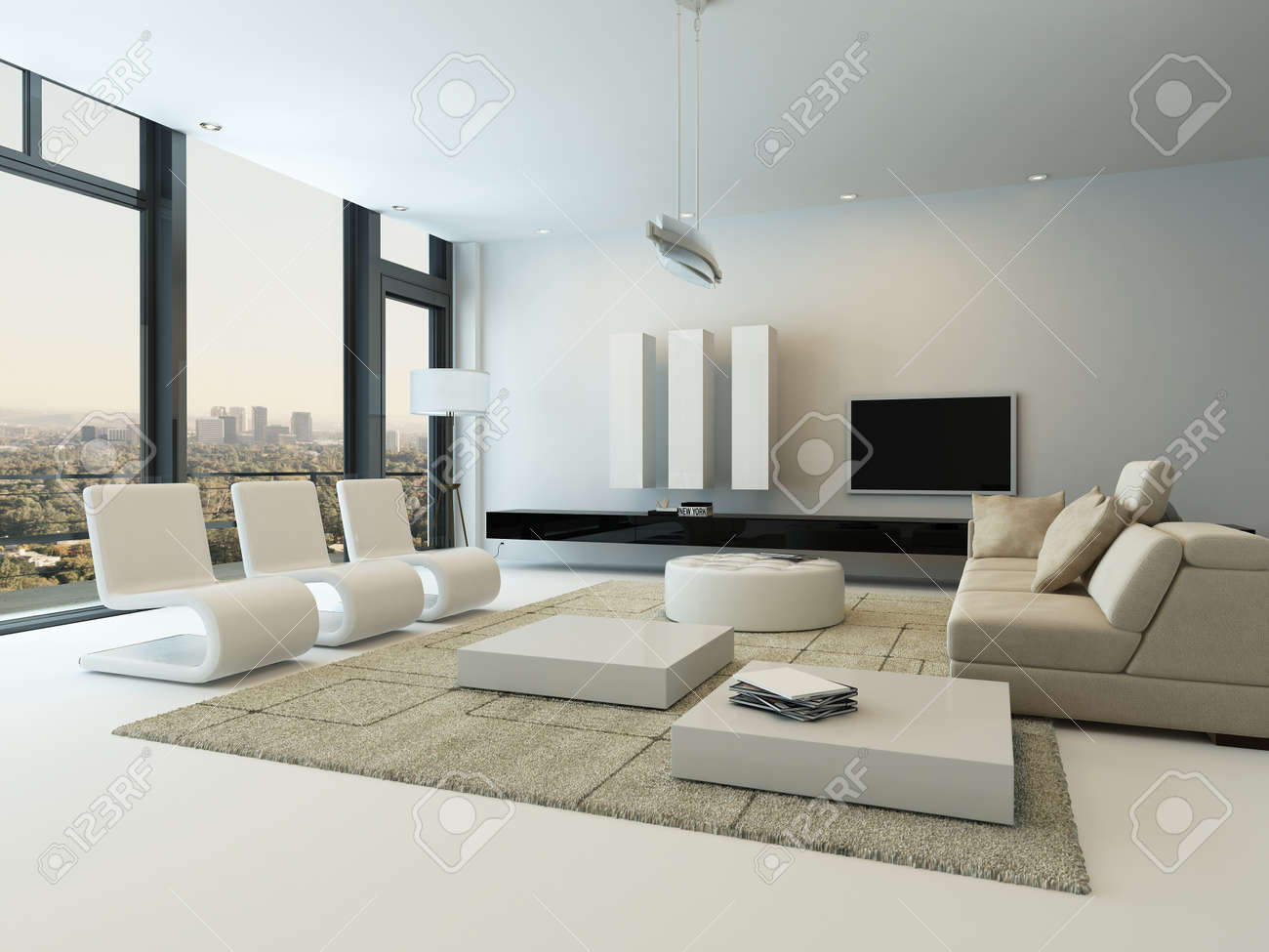 Moderne woonkamer interieur met designmeubelen royalty vrije foto ...
