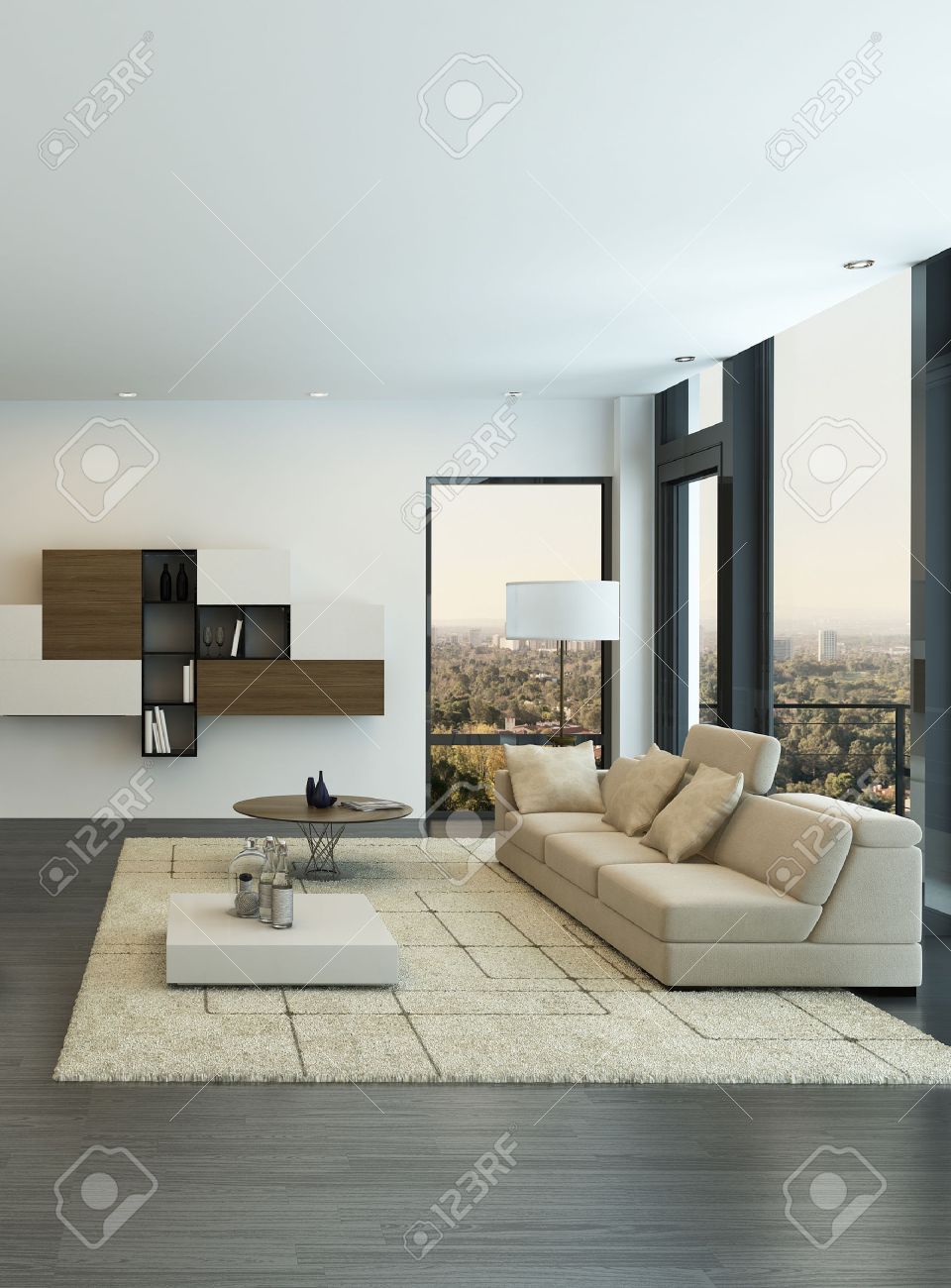 Moderne woonkamer interieur met design meubels royalty vrije foto ...