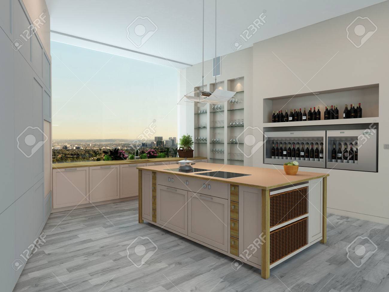 Intérieur appartement de cuisine moderne avec des unités murales ...