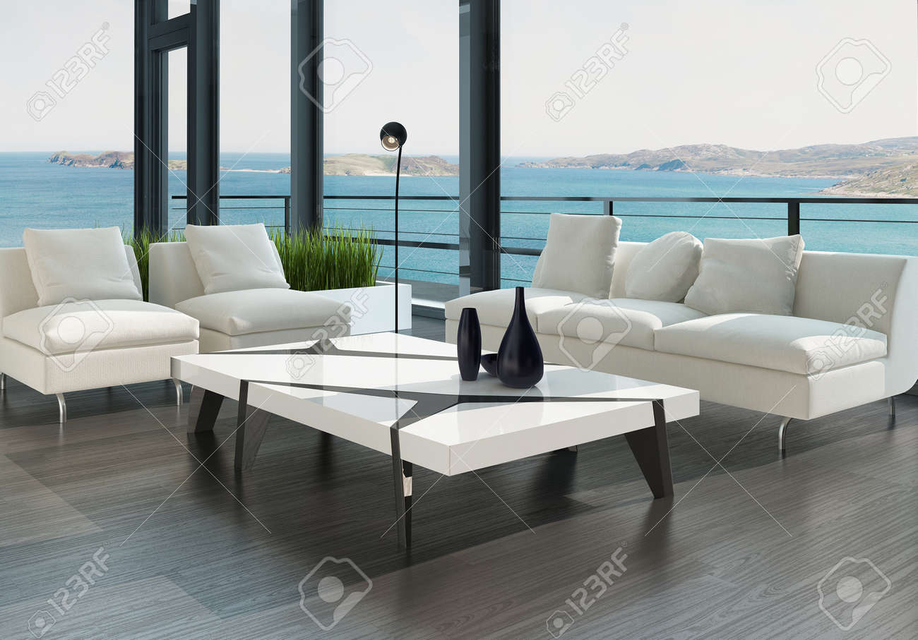 Modern design woonkamer interieur met een witte bank en een ...