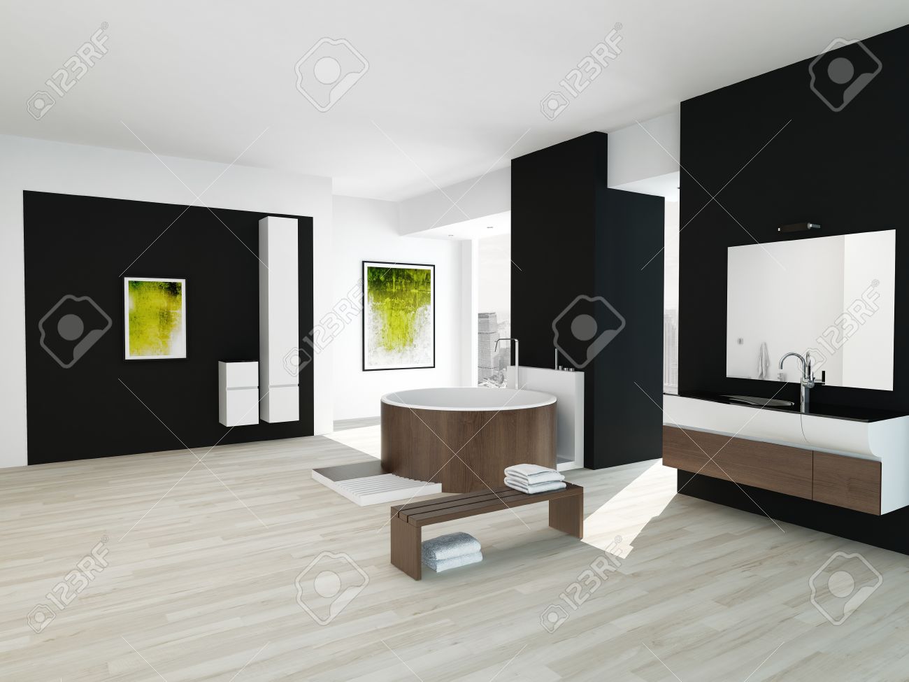 Salle de bain noir bois: decoration noir ambiance ethnique bois et ...