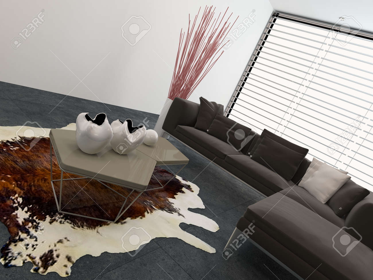 salotto moderno con decorazioni grigio e una pelle di animale sul ... - Decorare Con Pareti Grigio In Salotto salotto moderno con decorazioni grigio e una pelle di animale sul ... - Decorare Con Pareti Grigio In Salotto