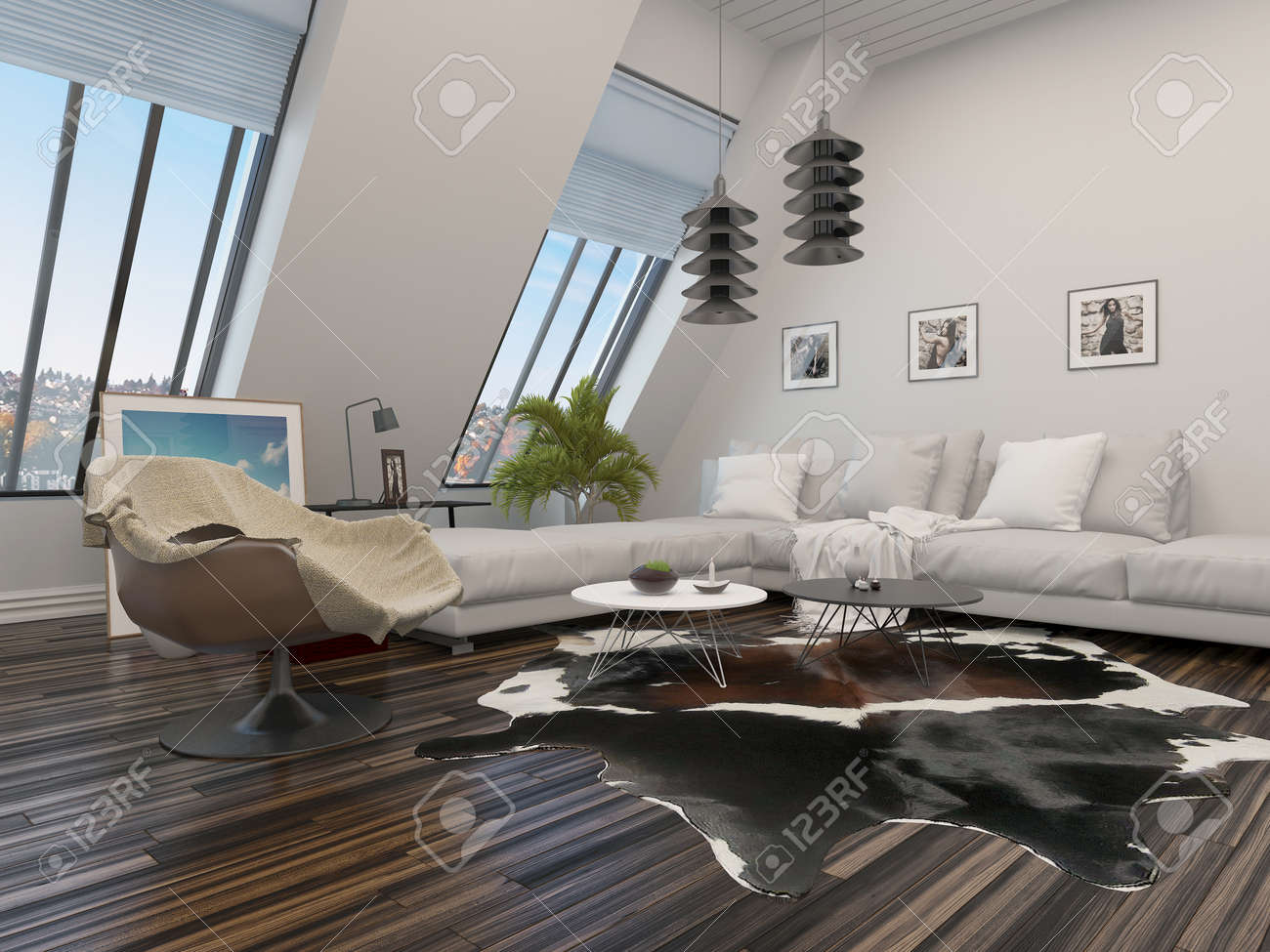 Moderne woonkamer met een hoekopstelling bankstel, moderne ...