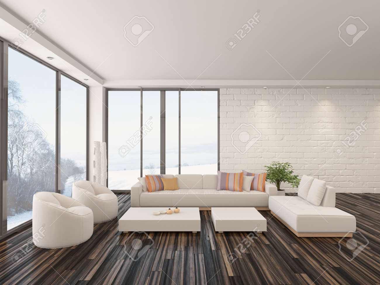 Moderne minimaliste salon intérieur avec un sol nu en parquet ...
