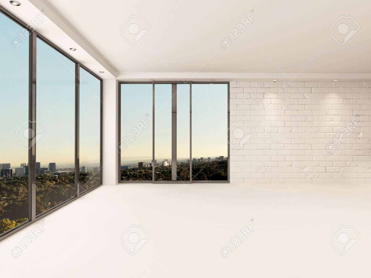 Lichte luchtige lege appartement woonkamer interieur met ... Vloer van de woonkamer wit