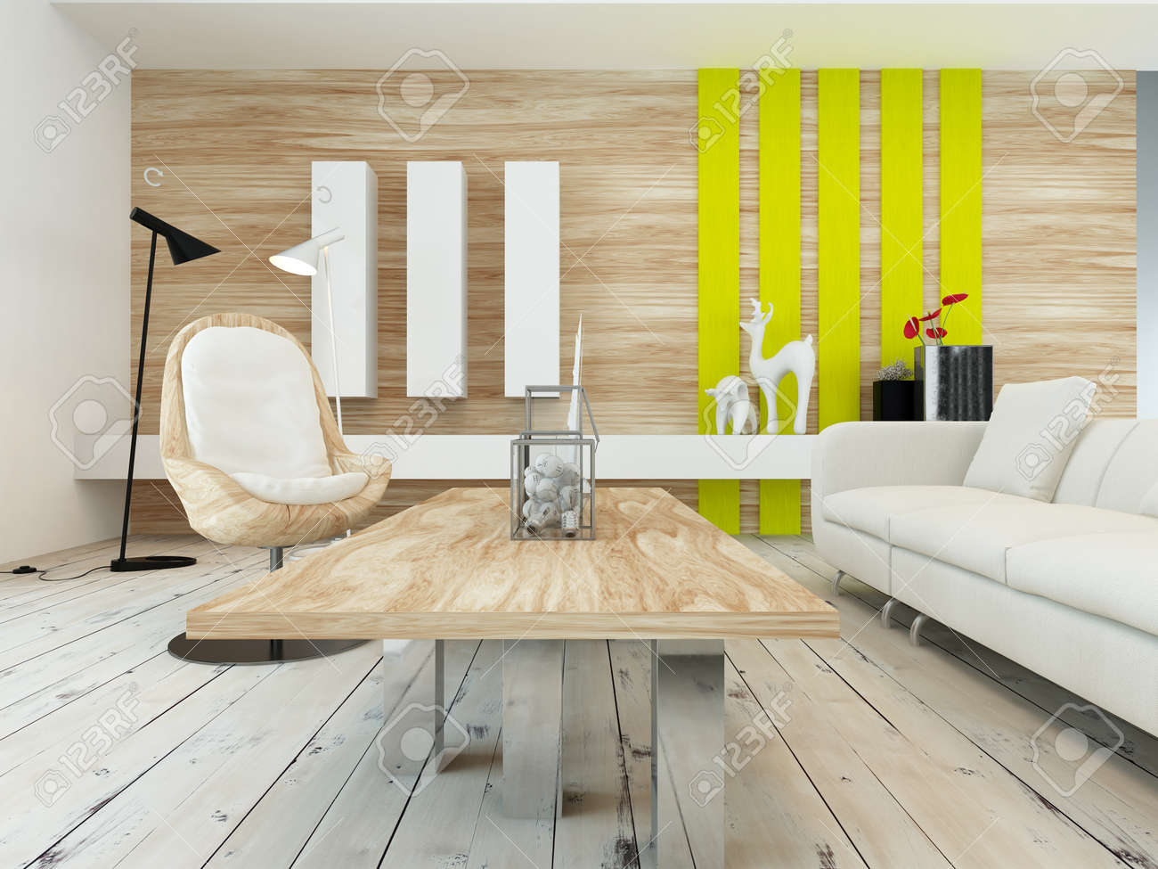 Rustieke inrichting in een moderne woonkamer met een houten muur ... Woonkamer houten