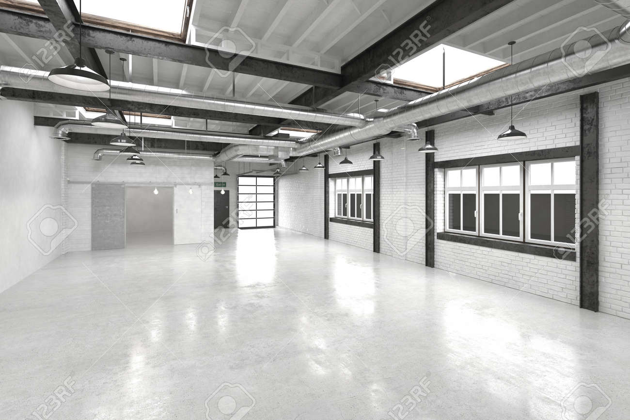Moderne büro atrium oder halle mit einer glänzenden weiÃen boden ...