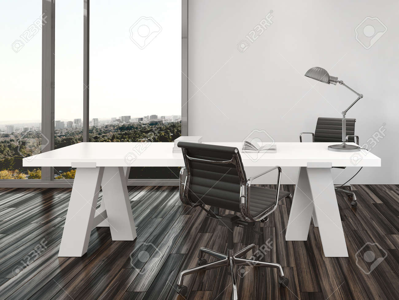 Disegno home office interior moderno con due sedie da ufficio su ...
