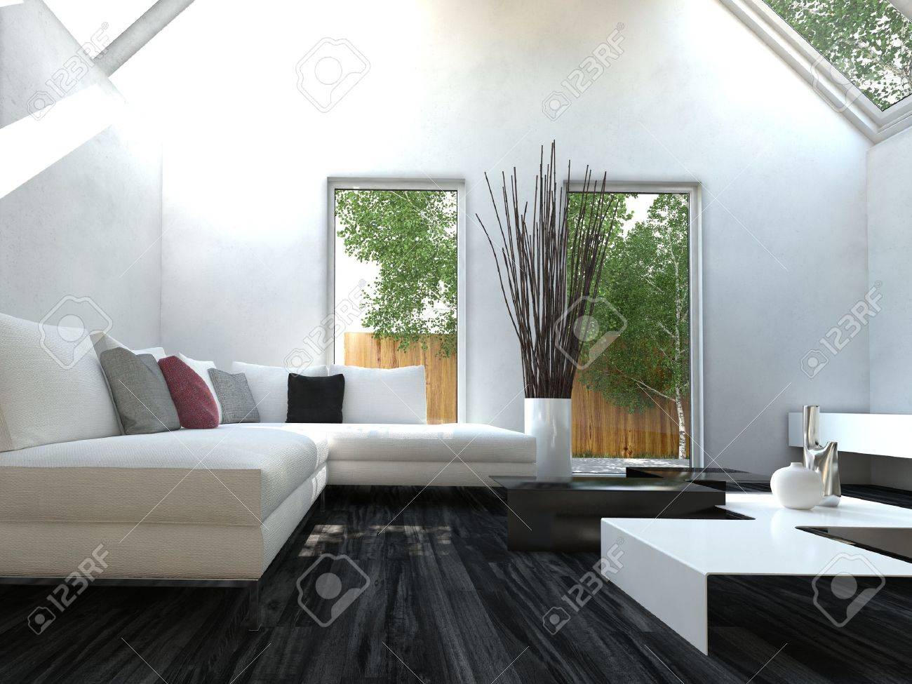 Moderne zwart wit ontwerp stijl woonkamer interieur met mooie ...