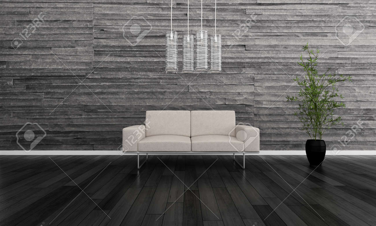 Moderne woonkamer interieur met beige bank royalty vrije foto ...