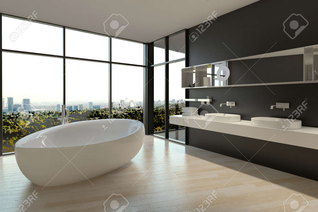Blanc céramique baignoire et puits sur salle de bain design ...