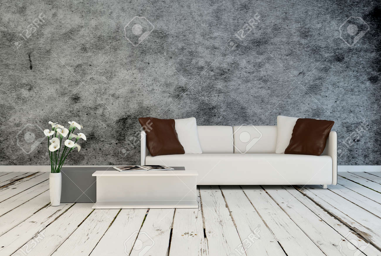 Moderne minimalistische grijze en witte woonkamer interieur met ...