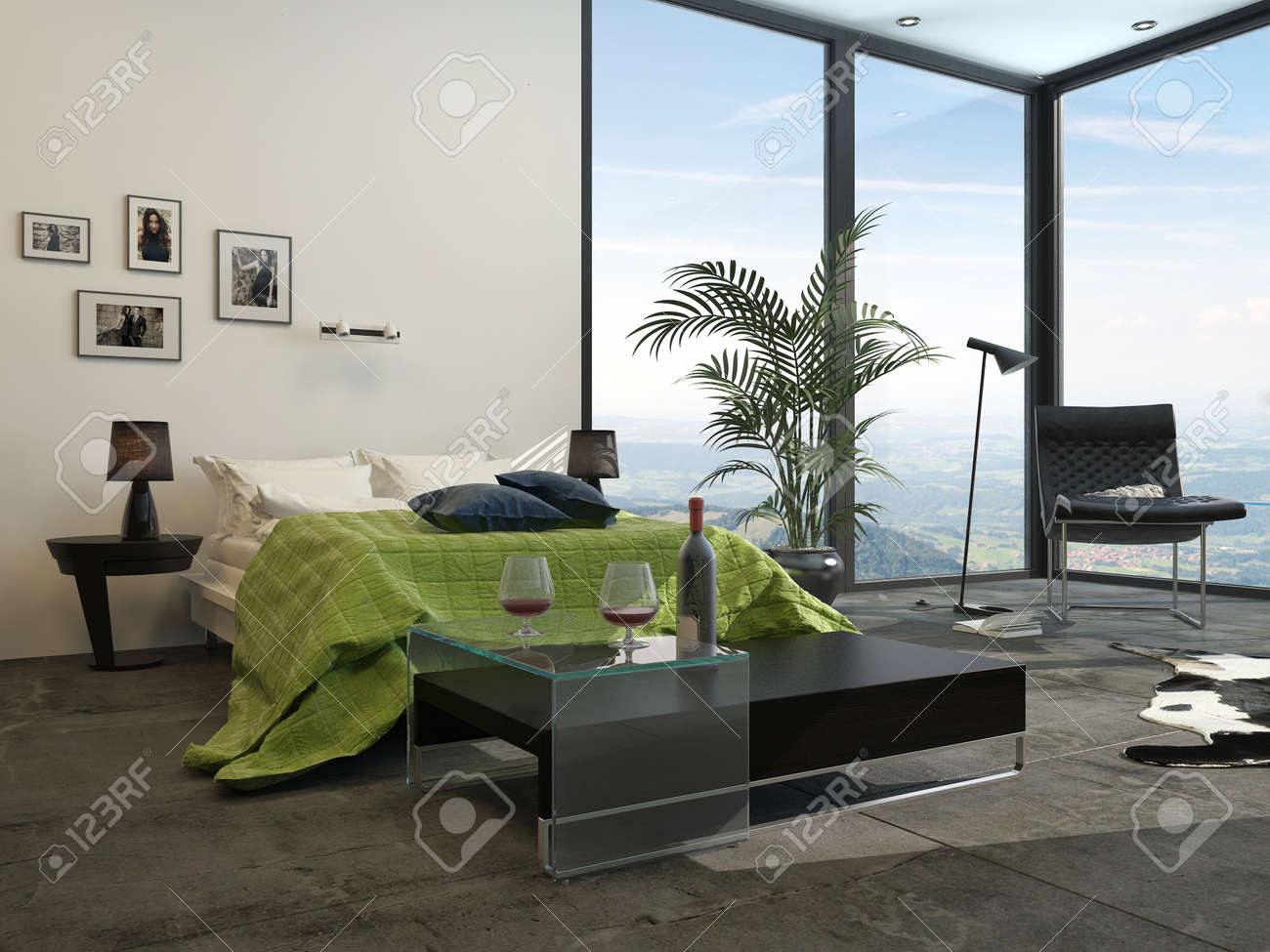 Grigio moderna e decorazioni bianche albergo camera da letto ...