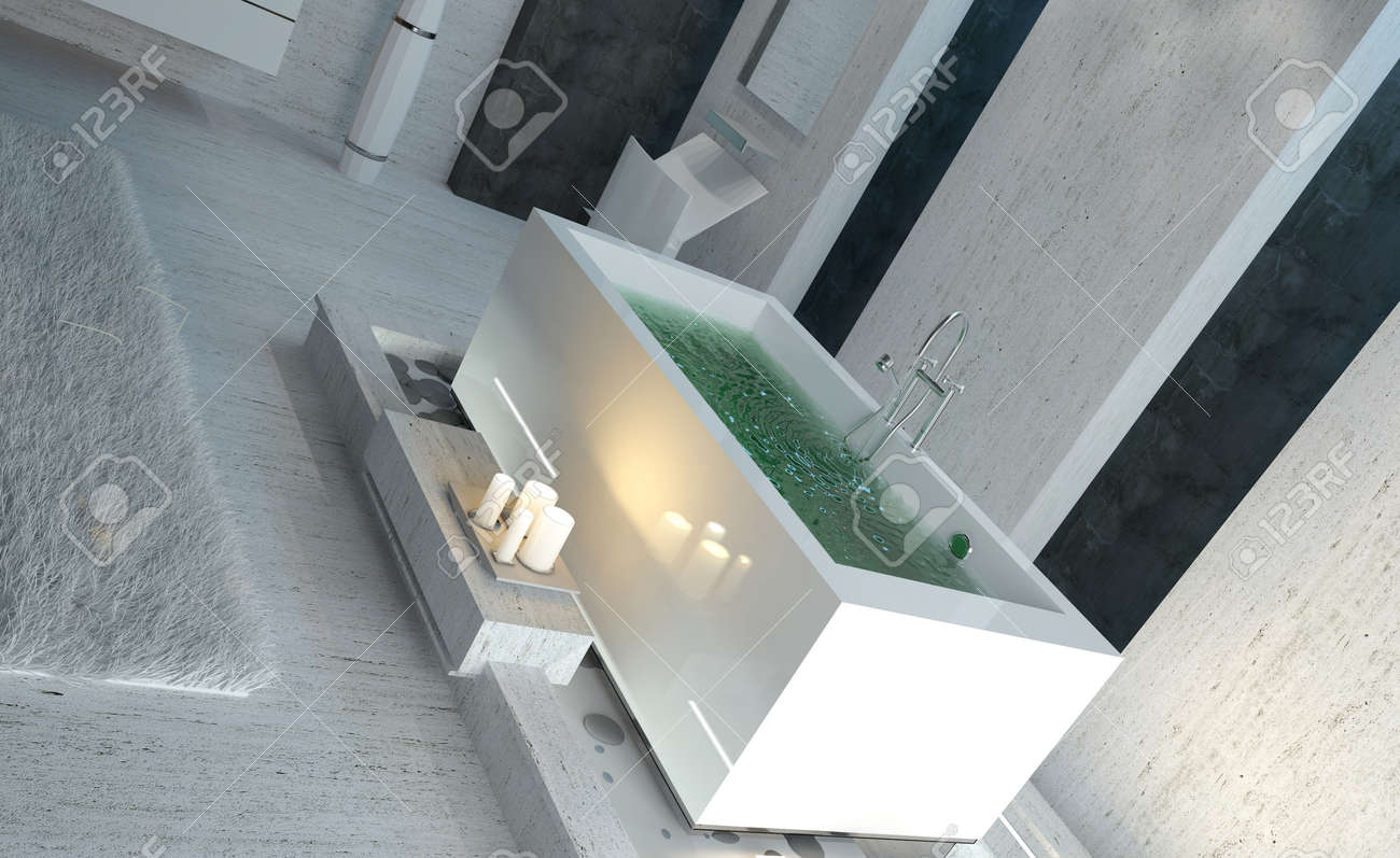 3d romantique intérieur élégante salle de bains avec baignoire ...