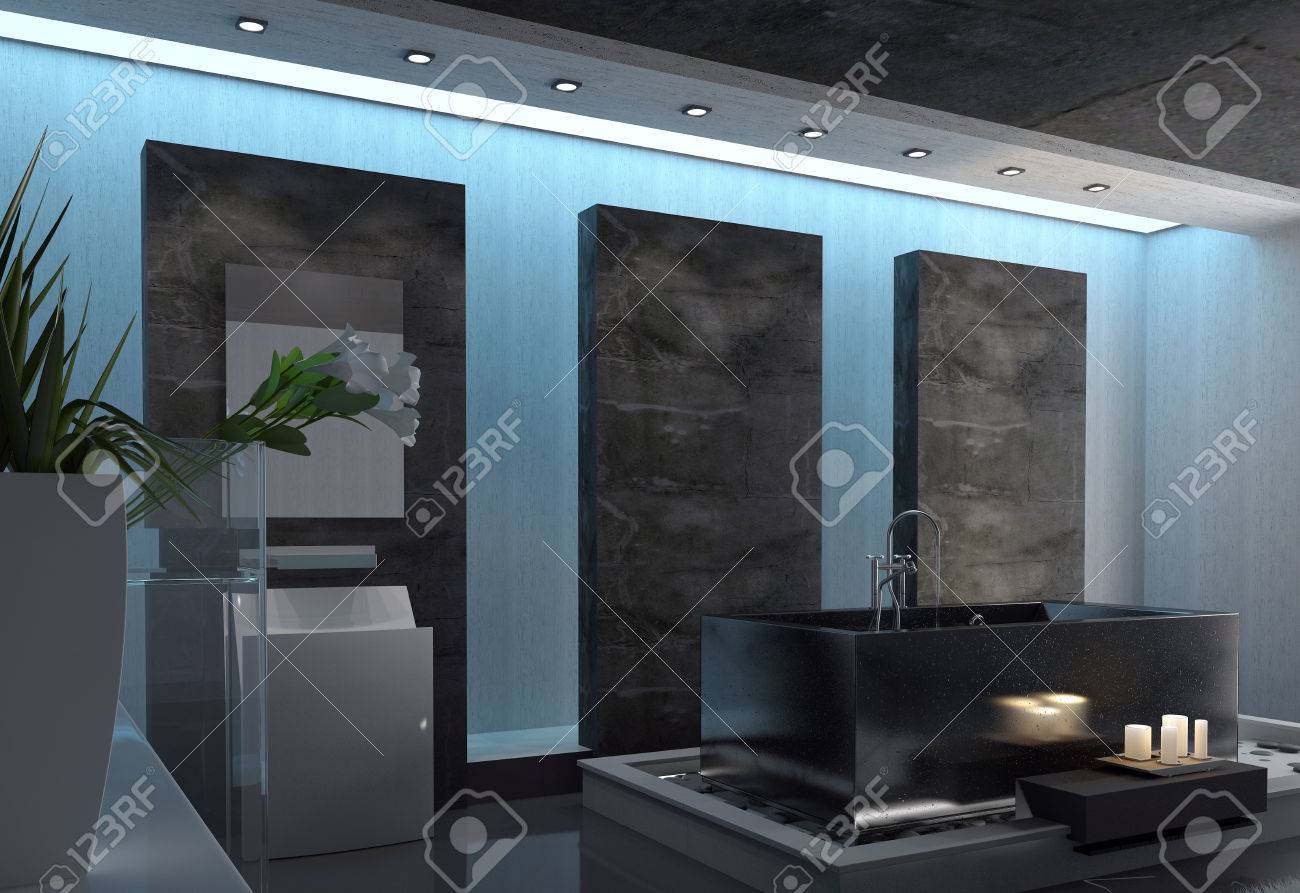 Contemporain gris et blanc architectural accueil salle de bain ...