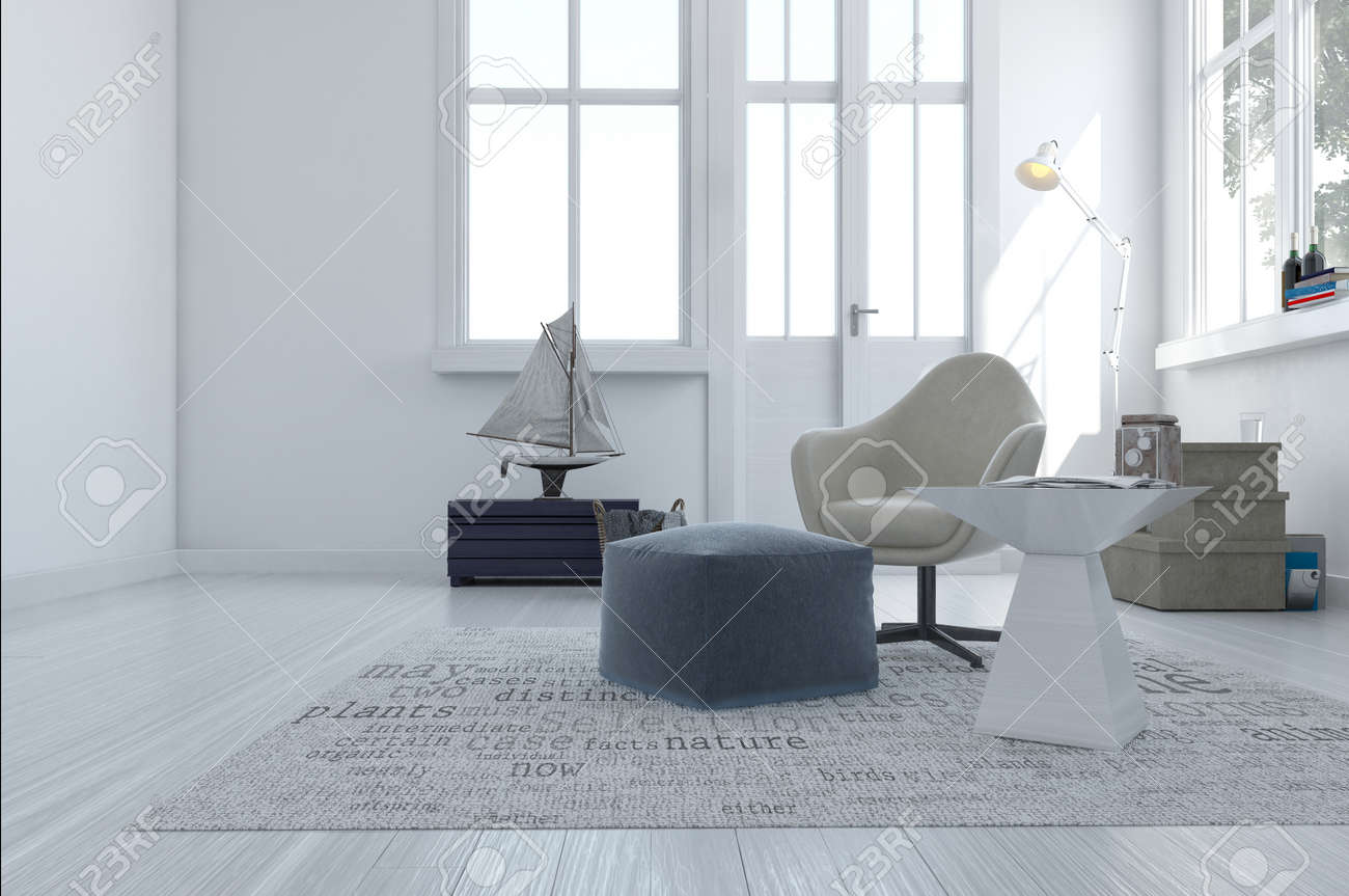 3d rendent d'un salon moderne minimaliste avec un fauteuil ...