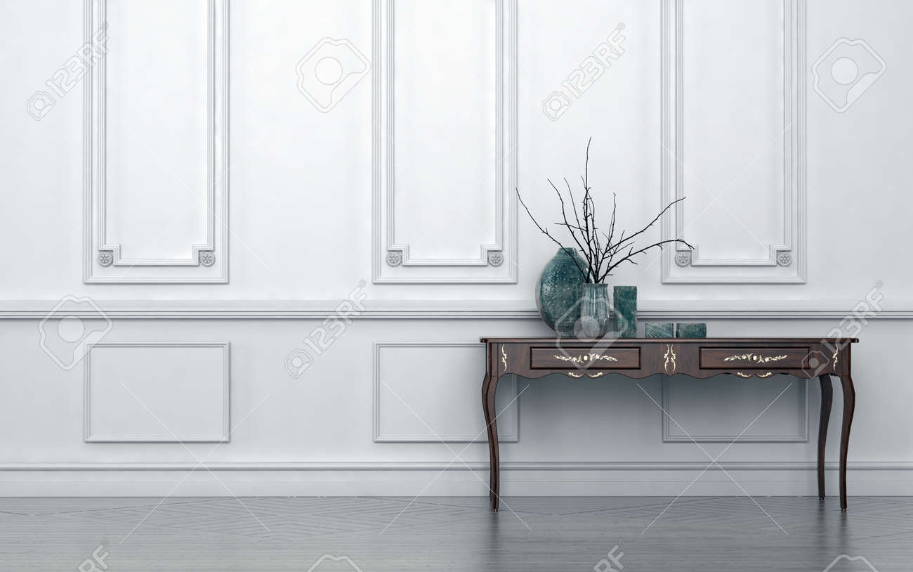 Vintage stijl console tafel in een klassieke woonkamer interieur ...