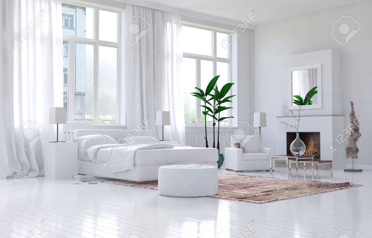 Intérieur spacieux contemporain blanc chambre avec un décor ...