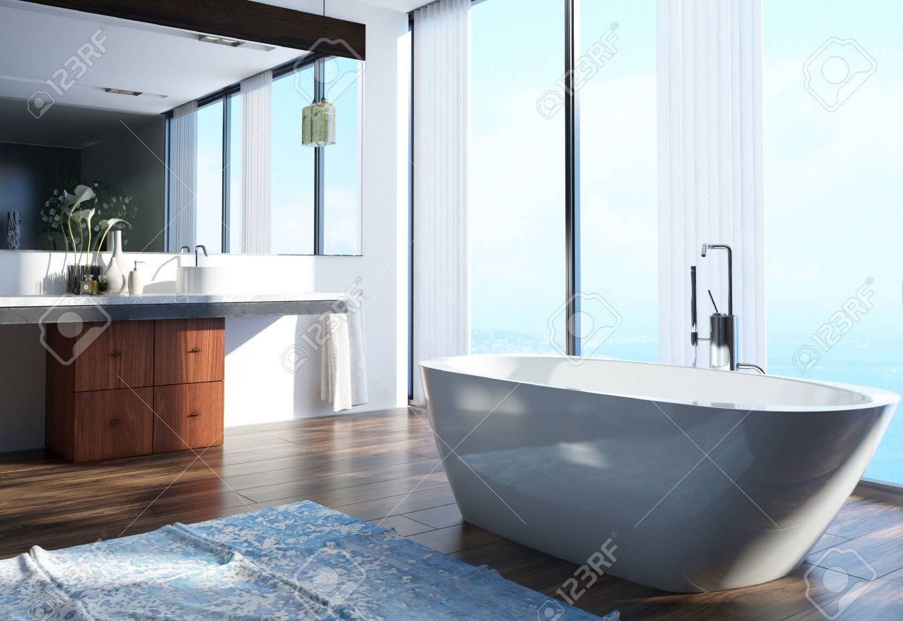 Ampio architettonico moderno casa bagno interior design con wash ...