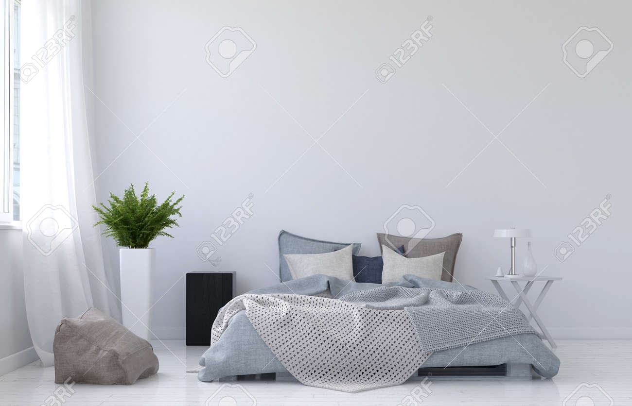 Moderne minimalistische witte slaapkamer inter met een ...