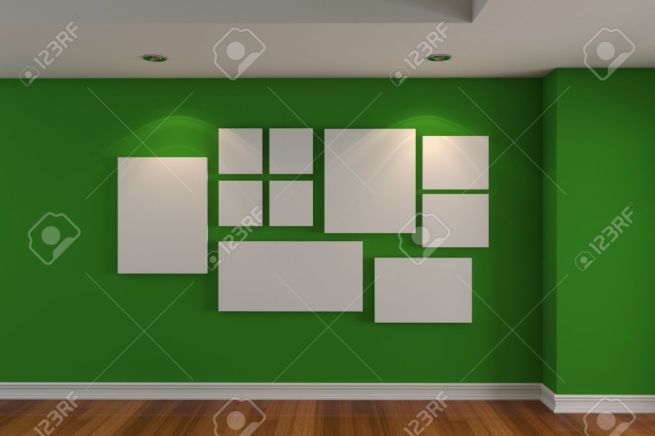 Leere innenraum gallery das bild auf der grünen wand farbe wand ...