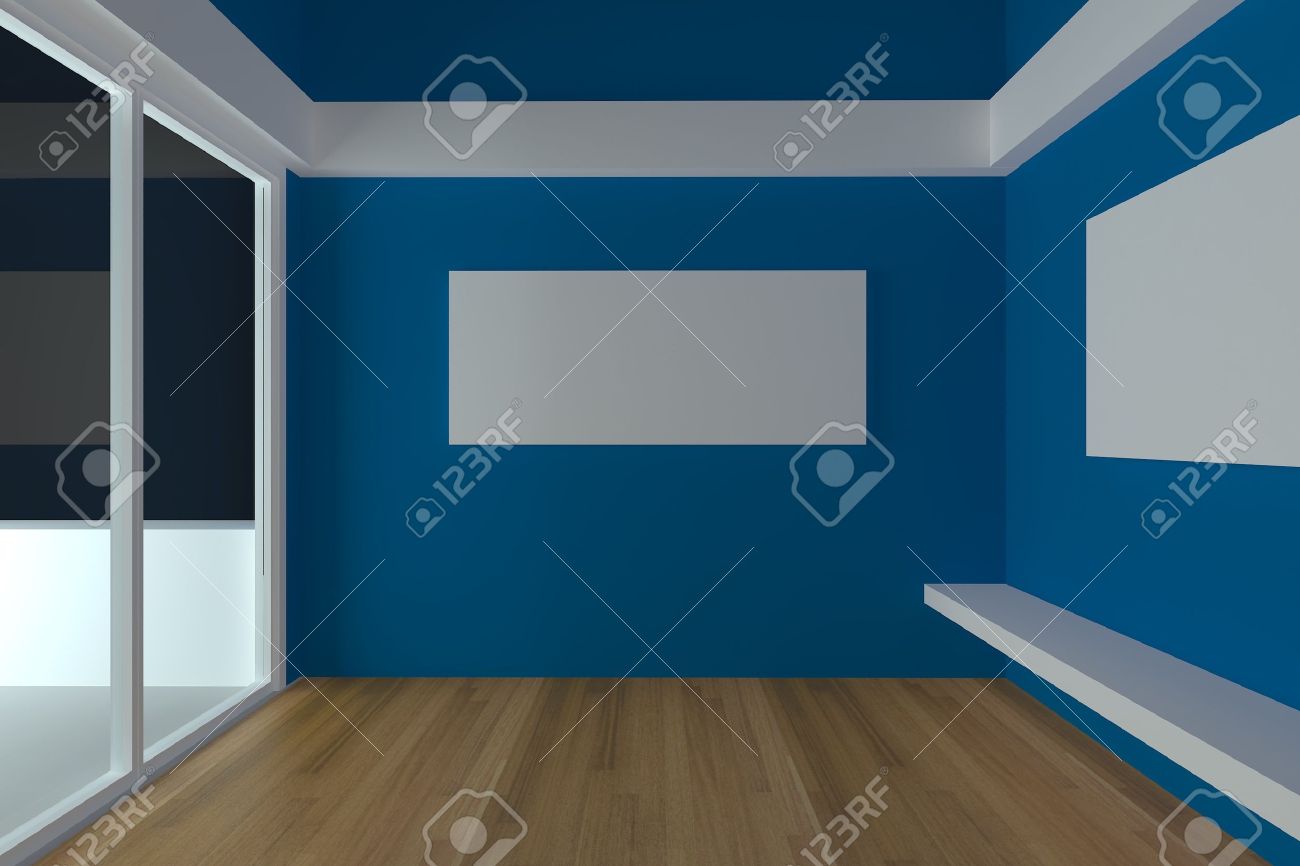 Home interior rendering mit leeren raum farbe blau wand und mit ...