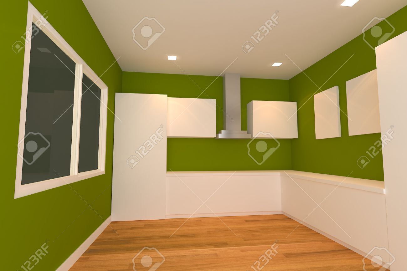 Lege interieur voor keuken kamer met groene muur royalty vrije ...