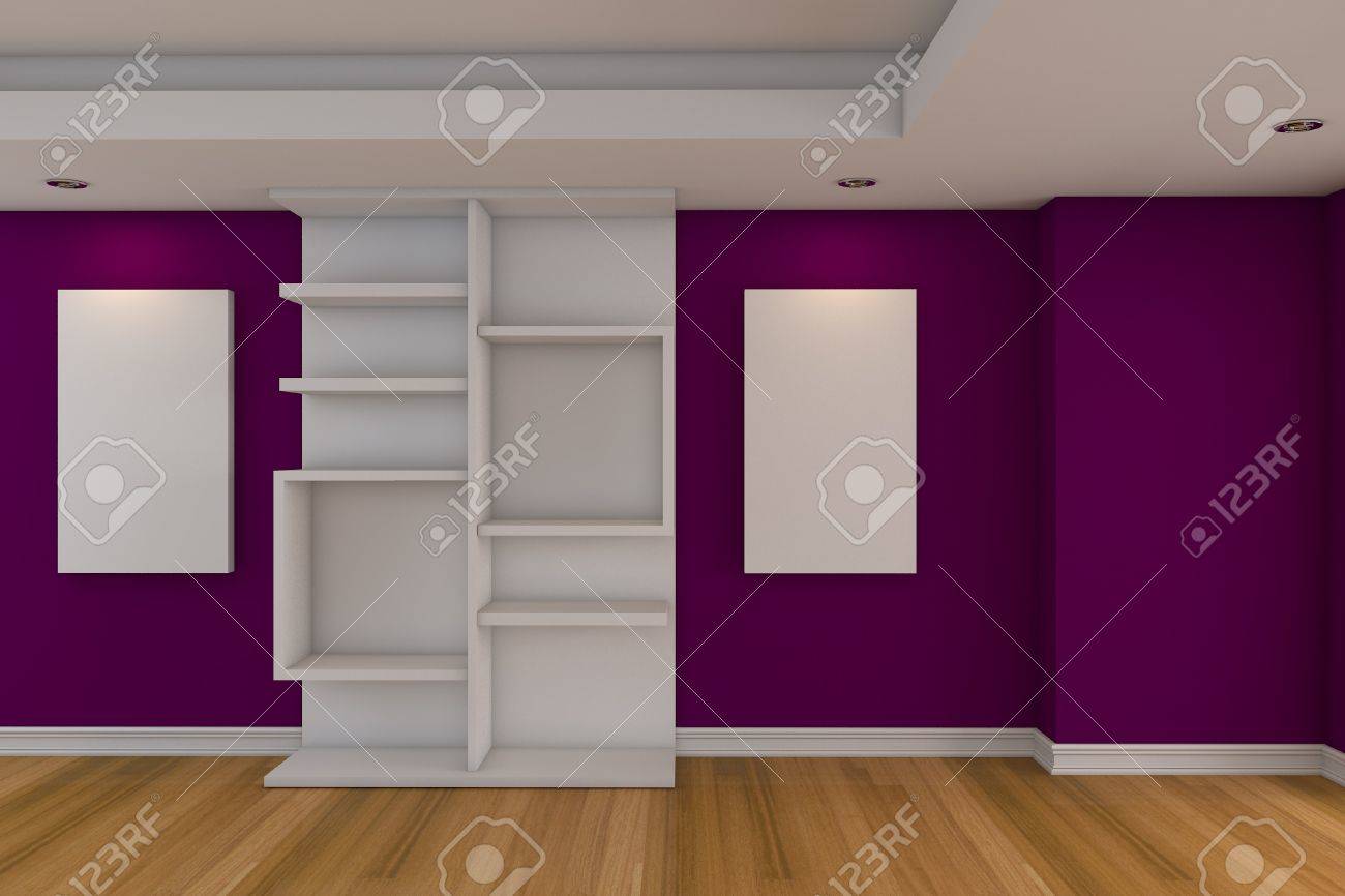 Modernen, minimalistischen leere wohnzimmer mit lila wand ...