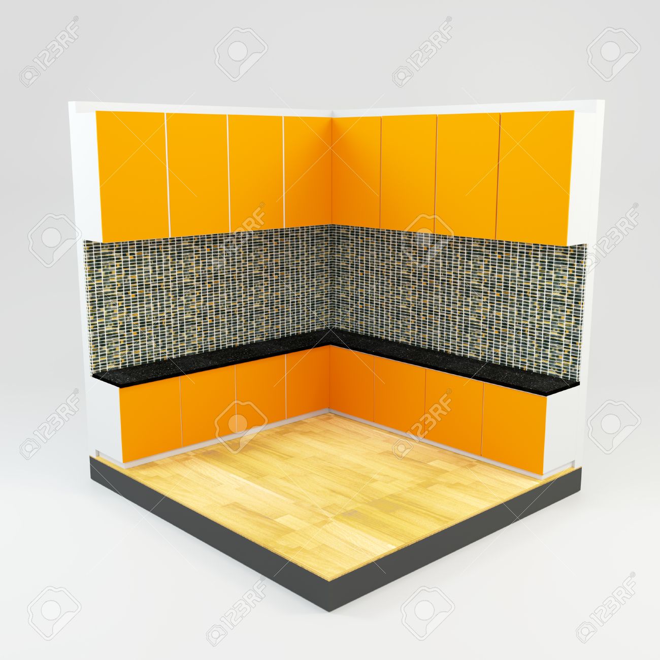 Orange salle de cuisine avec le mur en pierre gemmes de mosaïque ...