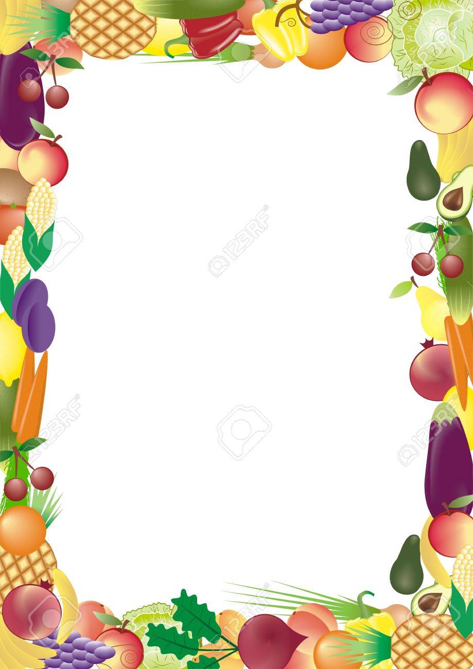 11354921 Fruits And Vegetables Vector Frame Stock Vector Jpg 919 1300 Bordi Sfondi Etichette